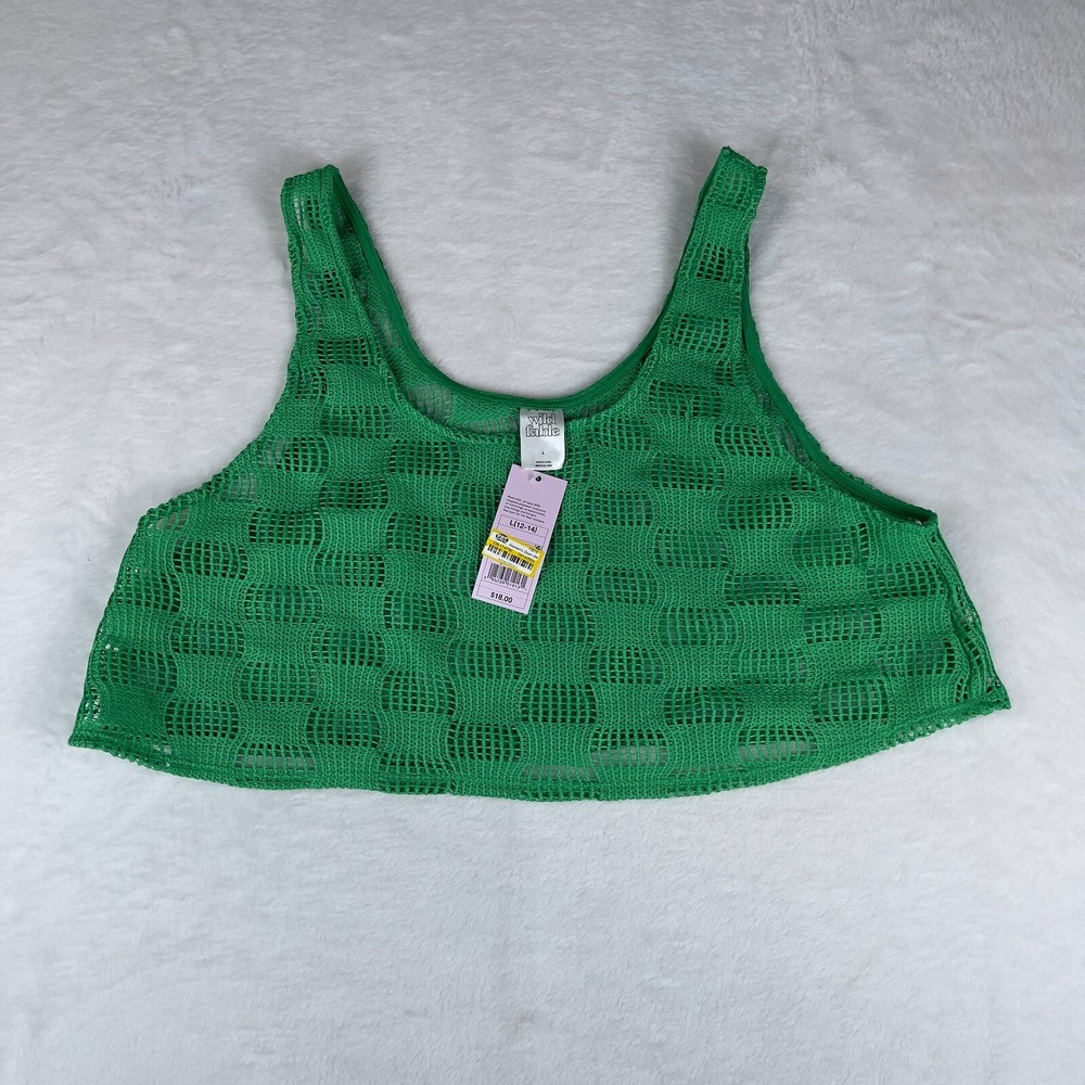 Wild Fable Crochet Tank Top Women's Large Green Cropped Cover-Up Open Weave